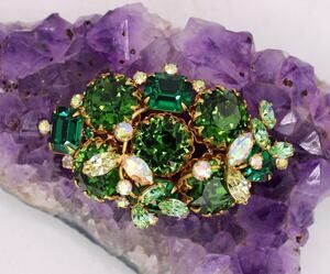 Mid-Century Hobé Green Glass Aurora Borealis Cluster Brooch